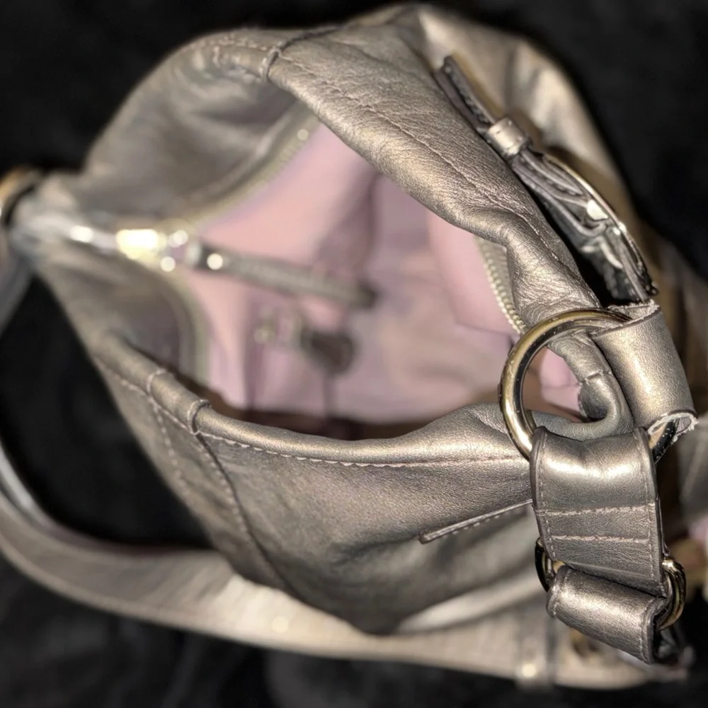 Coach Metallic Gunmetal Silver Shoulder Bag